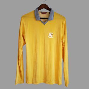 VTG 1982 Beach Volley Ball Camp Shirt Long Sleeve Yellow V-Neck Polo Zara Jeans